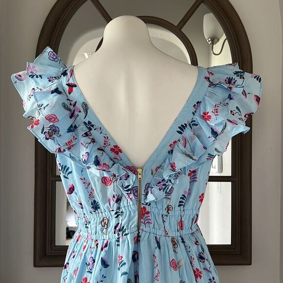 Banjanan Maya Cotton Ruffled Foliage Floral Dress, Blue, NWT, Size M - Picture 13 of 16